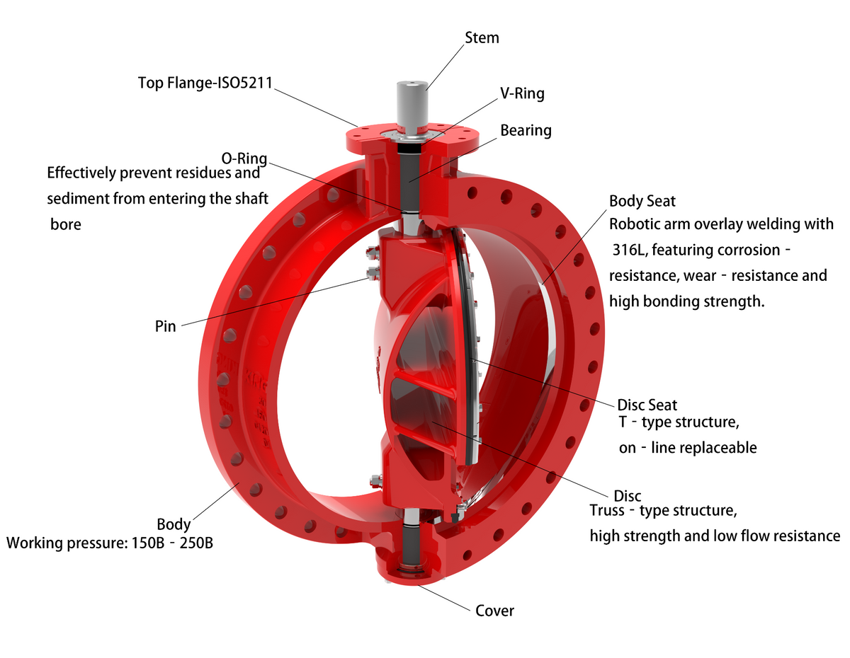 Double offset butterfly valve technical cutaway diagram